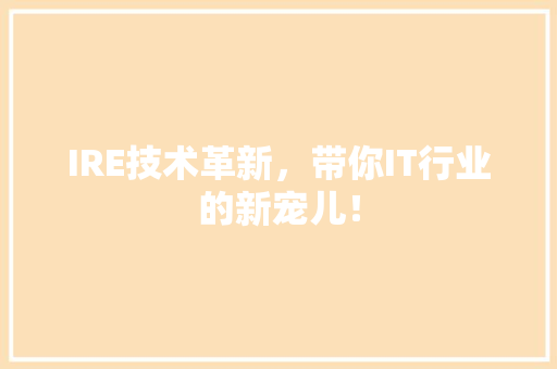 IRE技术革新，带你IT行业的新宠儿！ 头条优化