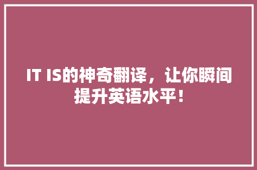 IT IS的神奇翻译，让你瞬间提升英语水平！