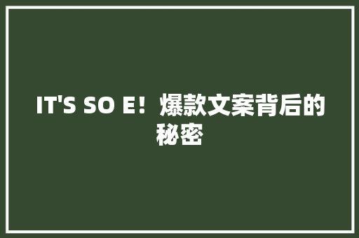 IT'S SO E！爆款文案背后的秘密 百度算法