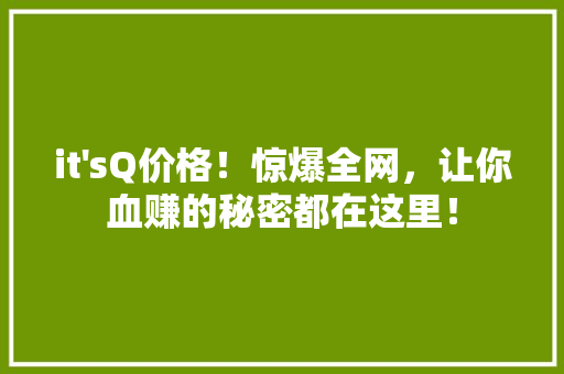 it'sQ价格！惊爆全网，让你血赚的秘密都在这里！