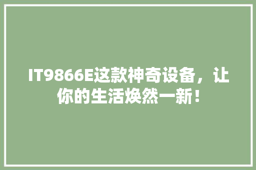 IT9866E这款神奇设备，让你的生活焕然一新！
