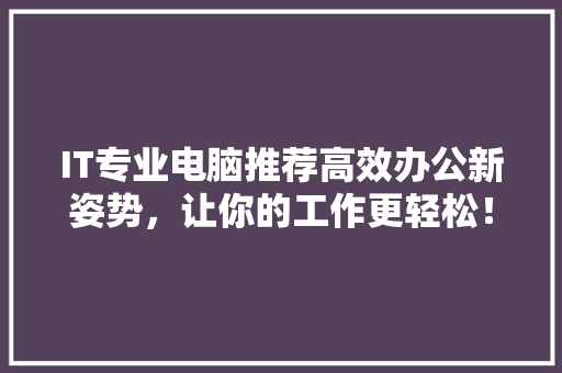 IT专业电脑推荐高效办公新姿势，让你的工作更轻松！