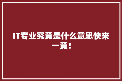 IT专业究竟是什么意思快来一竟！