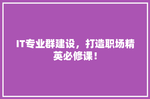 IT专业群建设，打造职场精英必修课！