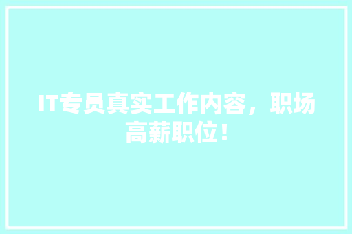 IT专员真实工作内容，职场高薪职位！