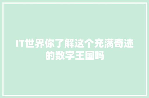 IT世界你了解这个充满奇迹的数字王国吗