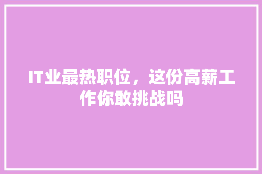 IT业最热职位，这份高薪工作你敢挑战吗