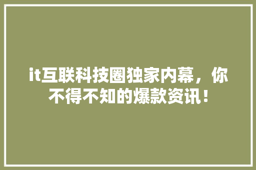 it互联科技圈独家内幕，你不得不知的爆款资讯！ 头条优化