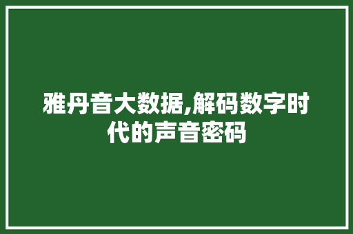 雅丹音大数据,解码数字时代的声音密码 网站优化