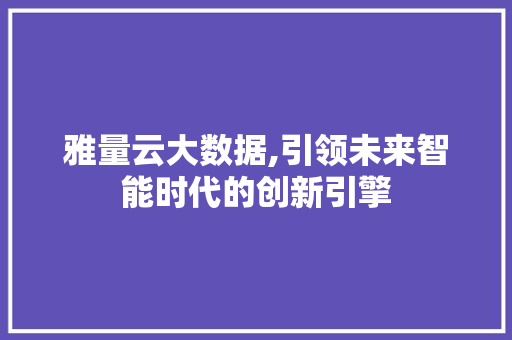 雅量云大数据,引领未来智能时代的创新引擎