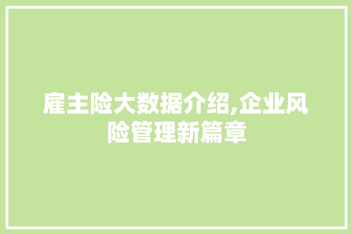 雇主险大数据介绍,企业风险管理新篇章