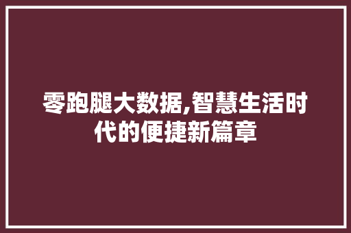 零跑腿大数据,智慧生活时代的便捷新篇章 AI技术学习