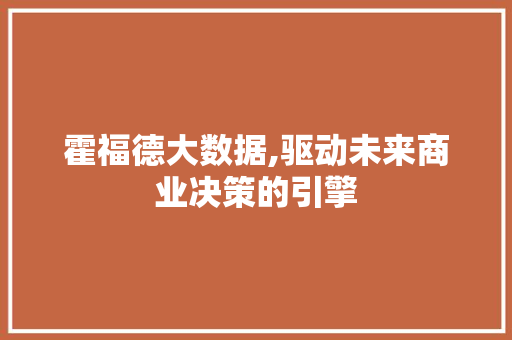 霍福德大数据,驱动未来商业决策的引擎