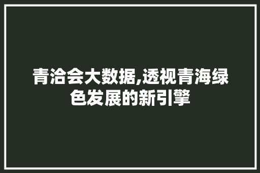 青洽会大数据,透视青海绿色发展的新引擎