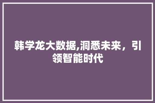 韩学龙大数据,洞悉未来，引领智能时代