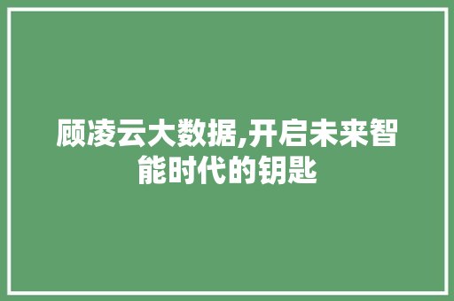 顾凌云大数据,开启未来智能时代的钥匙 AI技术学习
