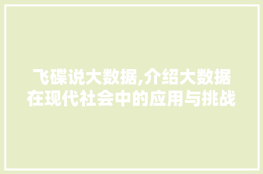 飞碟说大数据,介绍大数据在现代社会中的应用与挑战