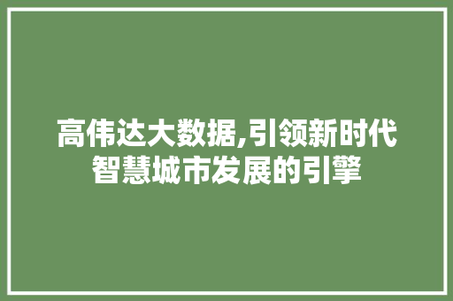 高伟达大数据,引领新时代智慧城市发展的引擎