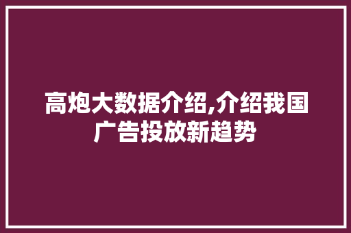 高炮大数据介绍,介绍我国广告投放新趋势 网站优化
