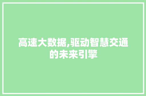 高速大数据,驱动智慧交通的未来引擎