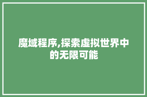 魔域程序,探索虚拟世界中的无限可能