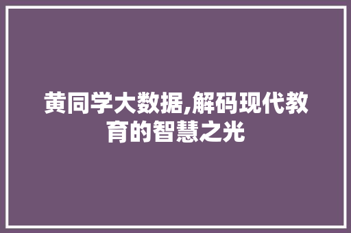 黄同学大数据,解码现代教育的智慧之光