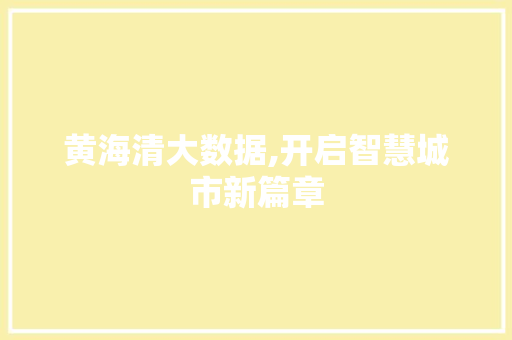 黄海清大数据,开启智慧城市新篇章