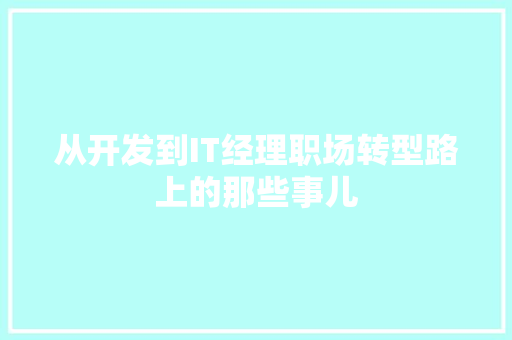 从开发到IT经理职场转型路上的那些事儿