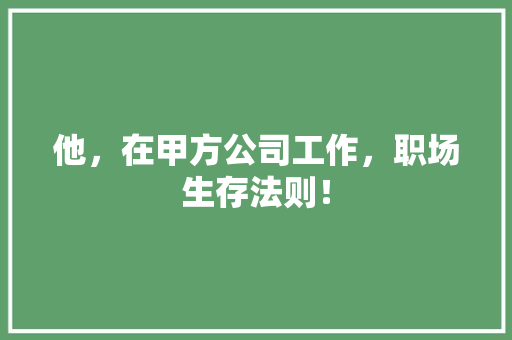 他，在甲方公司工作，职场生存法则！