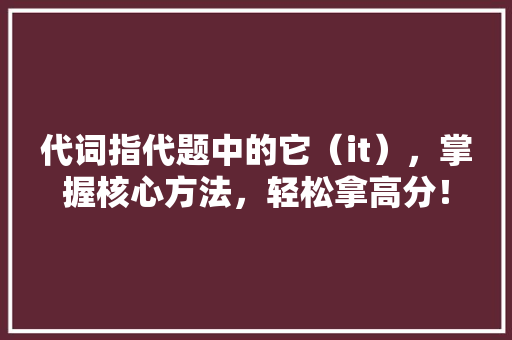 代词指代题中的它（it），掌握核心方法，轻松拿高分！