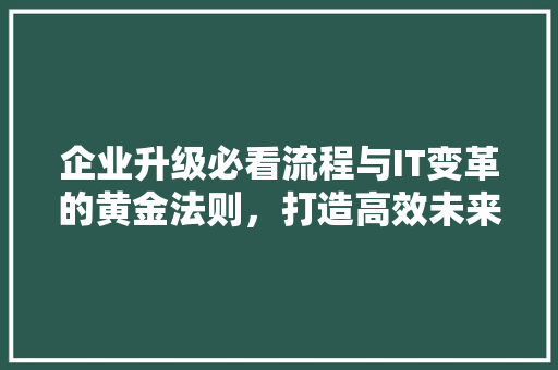 企业升级必看流程与IT变革的黄金法则，打造高效未来