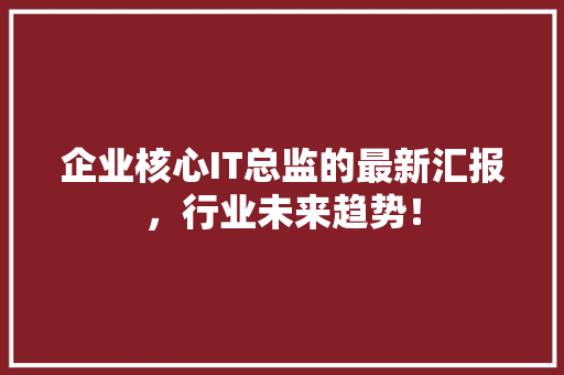 企业核心IT总监的最新汇报，行业未来趋势！ 网站开发