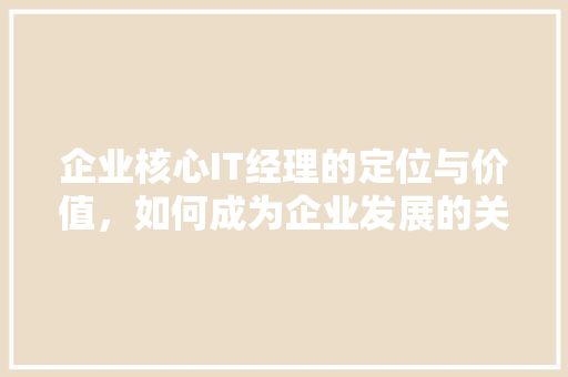 企业核心IT经理的定位与价值，如何成为企业发展的关键推动力