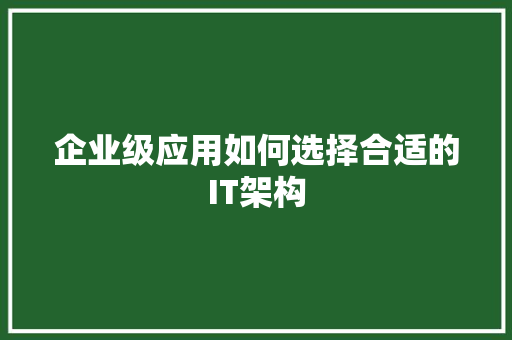 企业级应用如何选择合适的IT架构