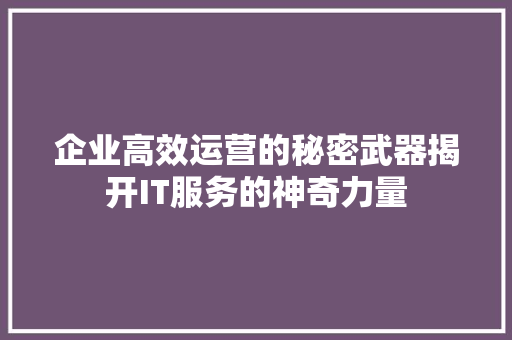 企业高效运营的秘密武器揭开IT服务的神奇力量