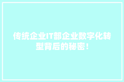 传统企业IT部企业数字化转型背后的秘密！ seo技术