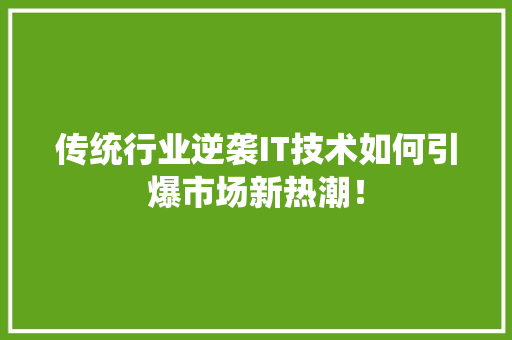 传统行业逆袭IT技术如何引爆市场新热潮！