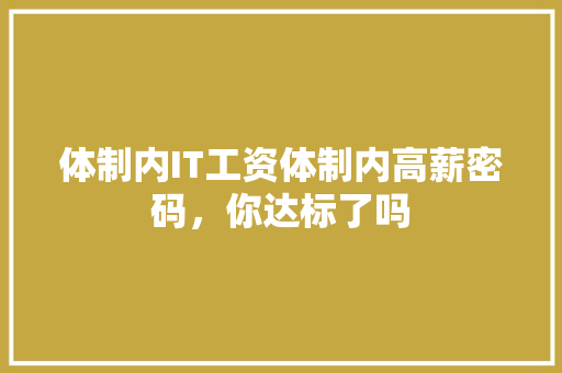 体制内IT工资体制内高薪密码，你达标了吗 网站优化