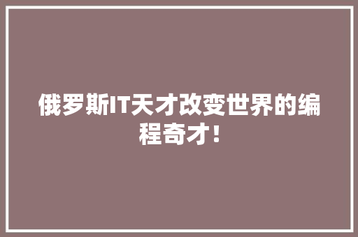 俄罗斯IT天才改变世界的编程奇才！ seo技术