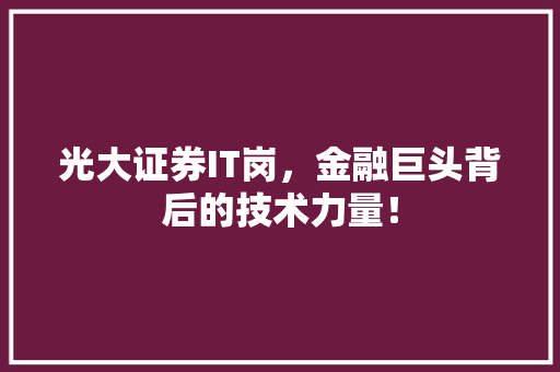 光大证券IT岗，金融巨头背后的技术力量！