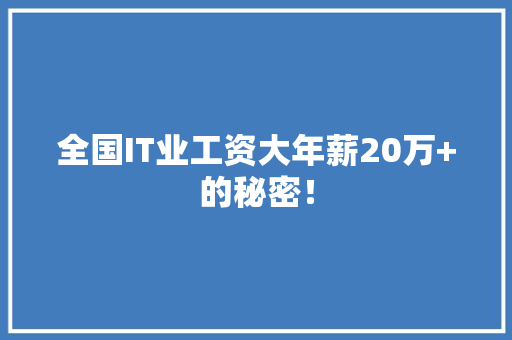 全国IT业工资大年薪20万+的秘密！