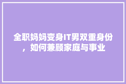 全职妈妈变身IT男双重身份，如何兼顾家庭与事业