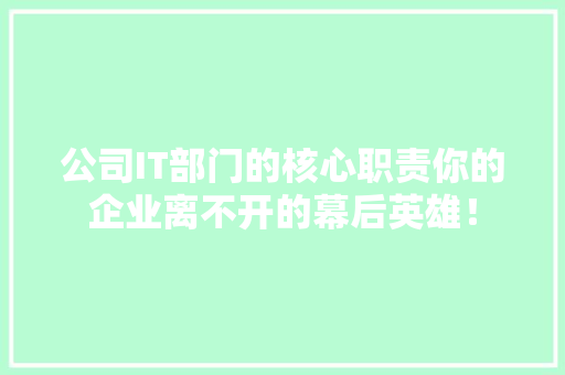 公司IT部门的核心职责你的企业离不开的幕后英雄！