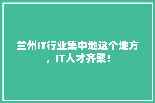 兰州IT行业集中地这个地方，IT人才齐聚！