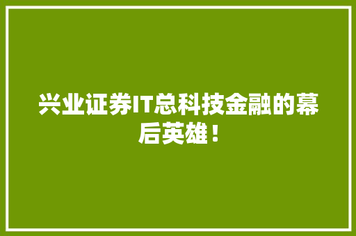 兴业证券IT总科技金融的幕后英雄！