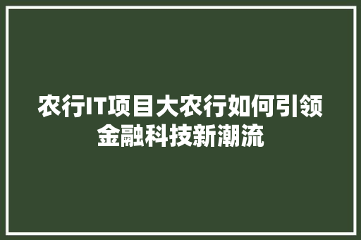 农行IT项目大农行如何引领金融科技新潮流