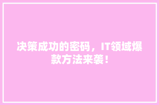 决策成功的密码，IT领域爆款方法来袭！