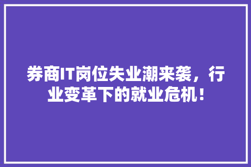 券商IT岗位失业潮来袭，行业变革下的就业危机！