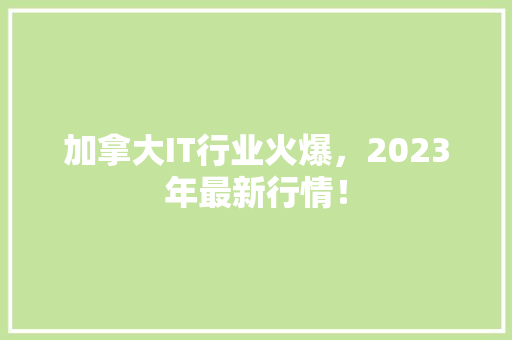 加拿大IT行业火爆，2023年最新行情！