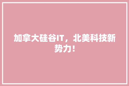 加拿大硅谷IT，北美科技新势力！